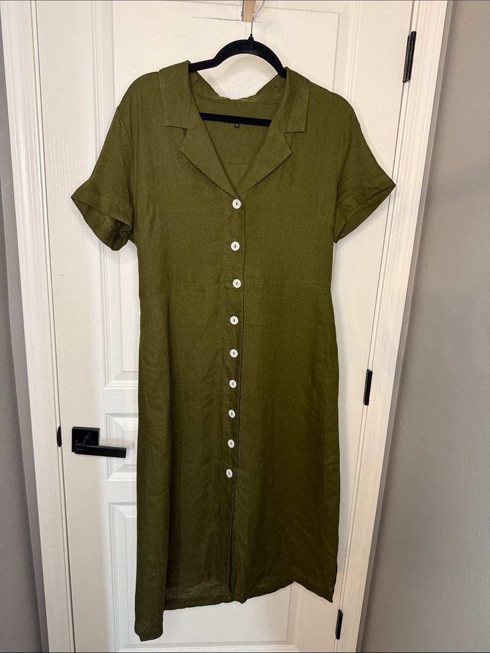 Quince Olive Green Button-Down Midi Shirt Dress